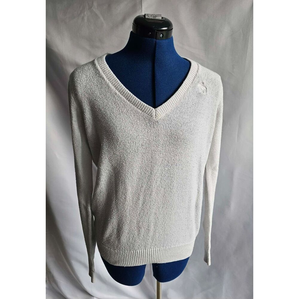 Preppy Abercrombie & Fitch Cream V-Neck Sweater M